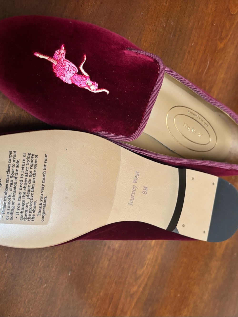 Journey West Burgundy Velvet Embroidered Dancer Smoking Loafers Women’s 8M NWOB - Picture 2 of 3